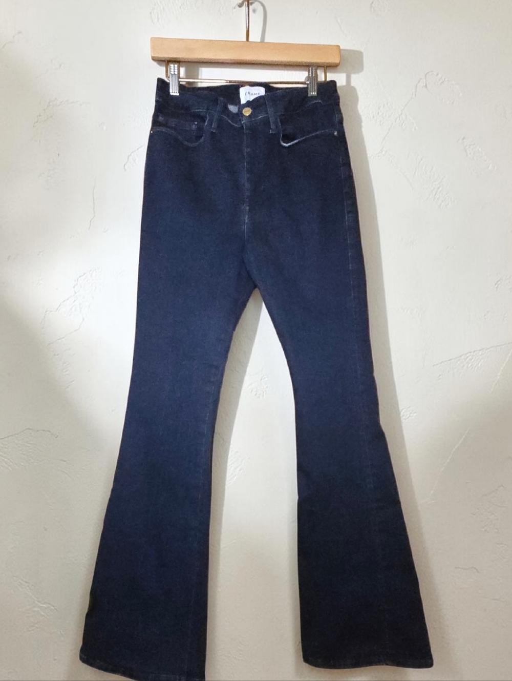 Frame Le One Flare Jeans in Keller Size 2 - 34" Inseam Long Dark Wash